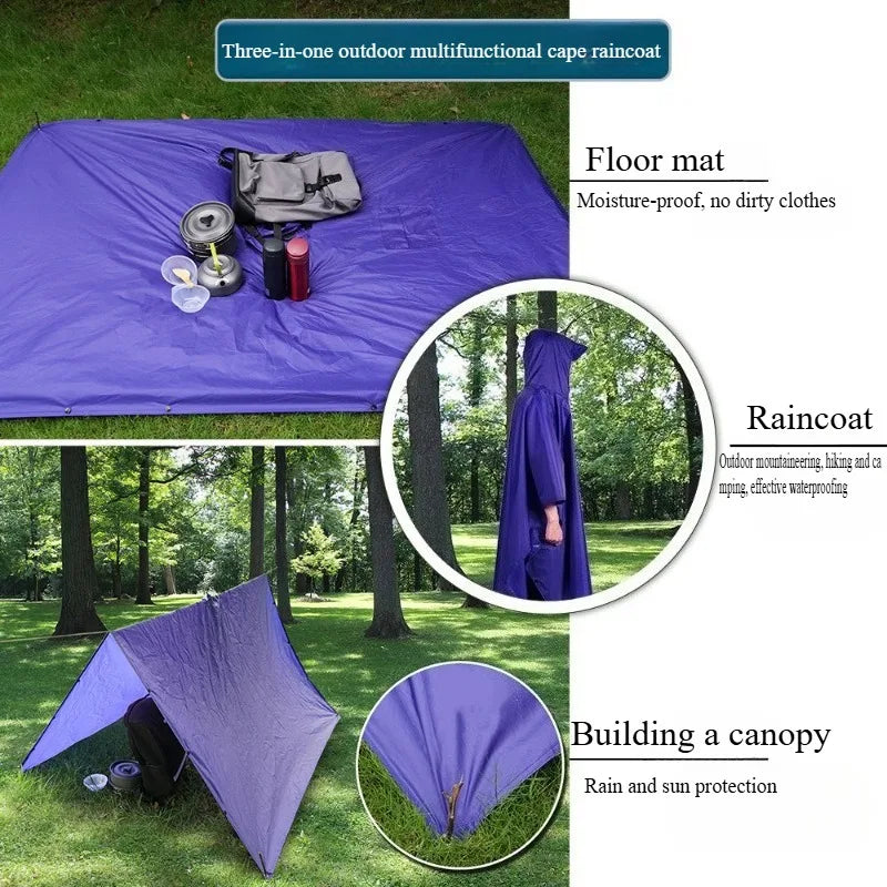 Portable Adult Outdoor Waterproof Raincoat 3 in 1 Women Men PU Hooded Raincoat Outdoor Hiking Fishing Mountaineering Raincoat