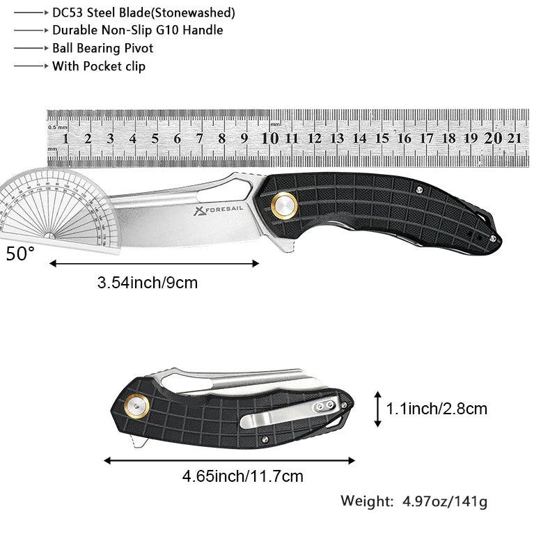 VNLA DC53 Steel sharp Folding Knife Outdoor Camping Hunting Cutting Survival Hiking Fishing portable Pocket clip EDC Tool Knife