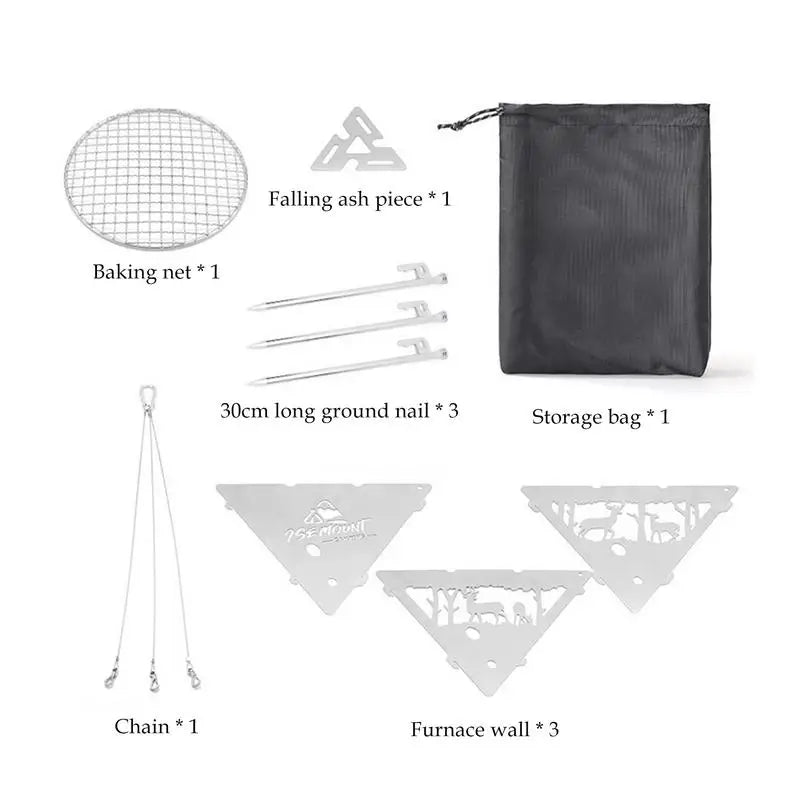 Camping Hanging  Triangular Burning Platform Outdoor Triangular Brazier Tripod BBQ Grill Folding Firewood Burner Bonfire Stove