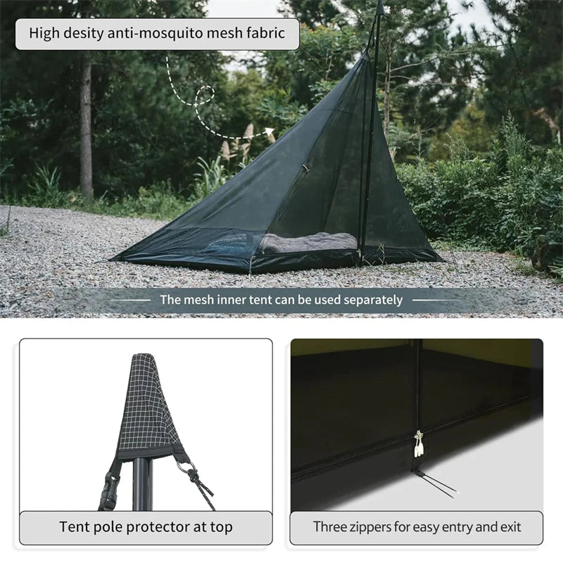 Naturehike Ranch Fire Teepee Hot Tent 4 Season With Chimney Hole for 4 People 210T Rainproof Camping Outdoor Travel Pyramid Tent