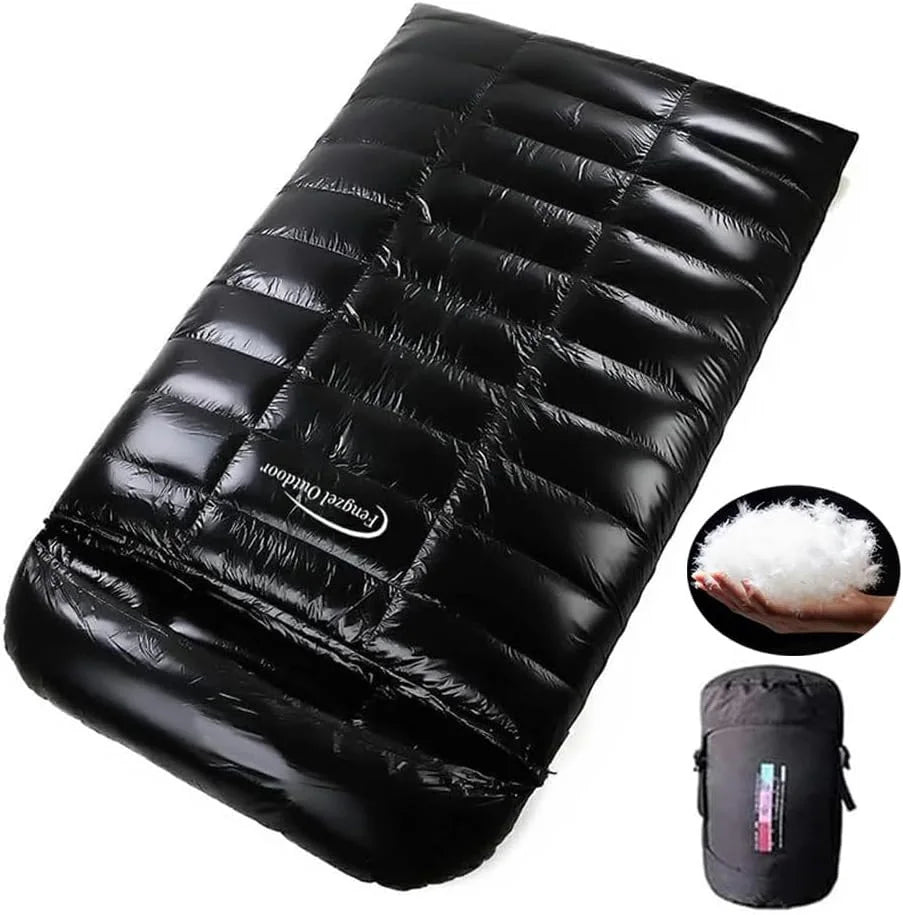 Checkered design, double sleeping bag, camping, cold protection and warmth, 93% white duck down 2000g filling, down sleeping bag