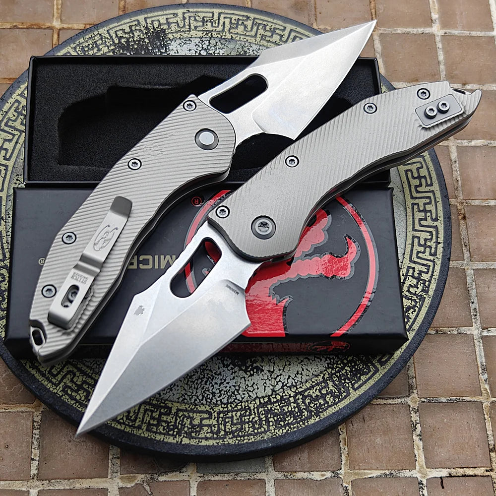 JUFULE Stitch RamL Manual Titanium Handle Ceramics Bearing Mark M390MK Blade Hunting Outdoor Fish EDC Tool Folding Camping Knife
