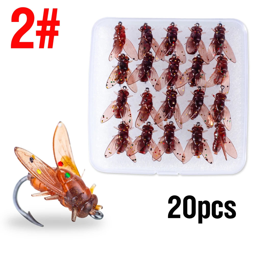 20Pcs/Boxed Fly Fishing Bait Simulation Flies Fishing Lure Sequined Soft Lure With Sharp Hooks For Freshwater Saltwater