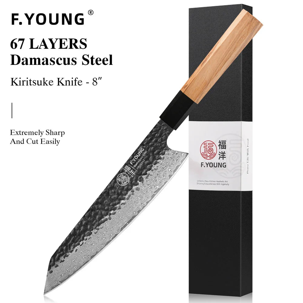 F.YOUNG Damascus Steel Kitchen Knives Japanese Hand Forged Chef Knife Vegetable Slicing Sashimi Utility Kitchen Cooking Tools