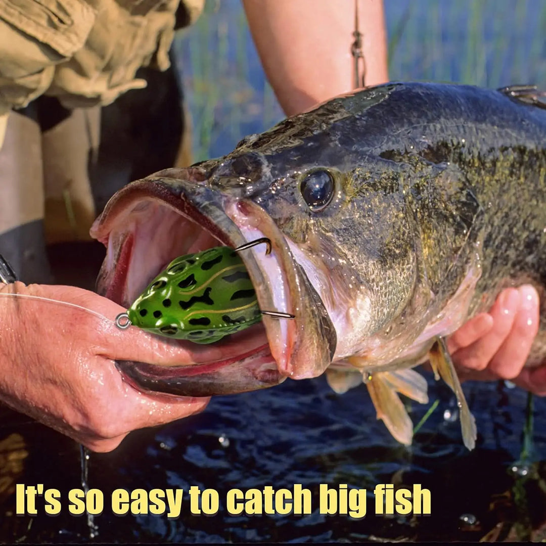 Topwater Frog Lure Bass Trout Fishing Lures Kit Set Realistic Prop Frog Soft Swimbait Floating Bait with Weedless Hooks
