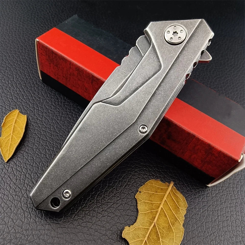KS 1318 Folding Knife Outdoor Pocket Tool Stonewashed 8Cr13Mov Blade 420 Steel Handle EDC High Quality Camping Hiking Knives