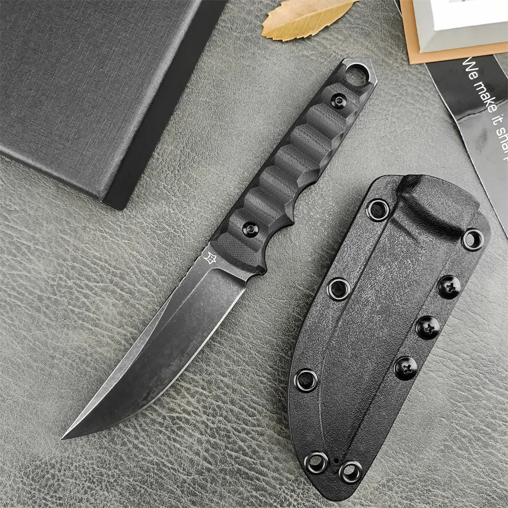 FX-634 Ryu Outdoor Fixed Blade Knife with Sheath D2 Stonewashed Tanto Blade Camping Hunting Survival Pocket Knives