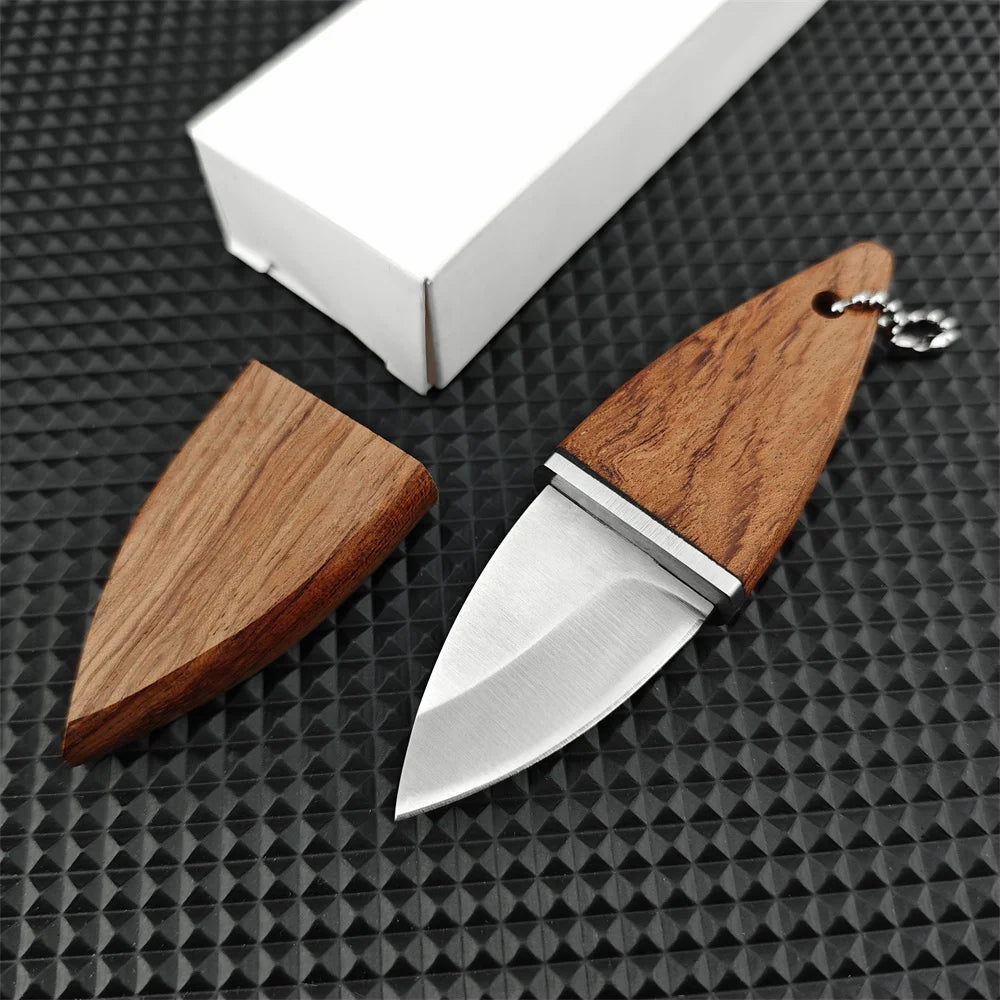 Multifunctional Small Neck Chain Fixed Knife 5Cr13Mov Blade Olive Wood Handle Portable Camping Hunt Knives Mini Pocket EDC Tool