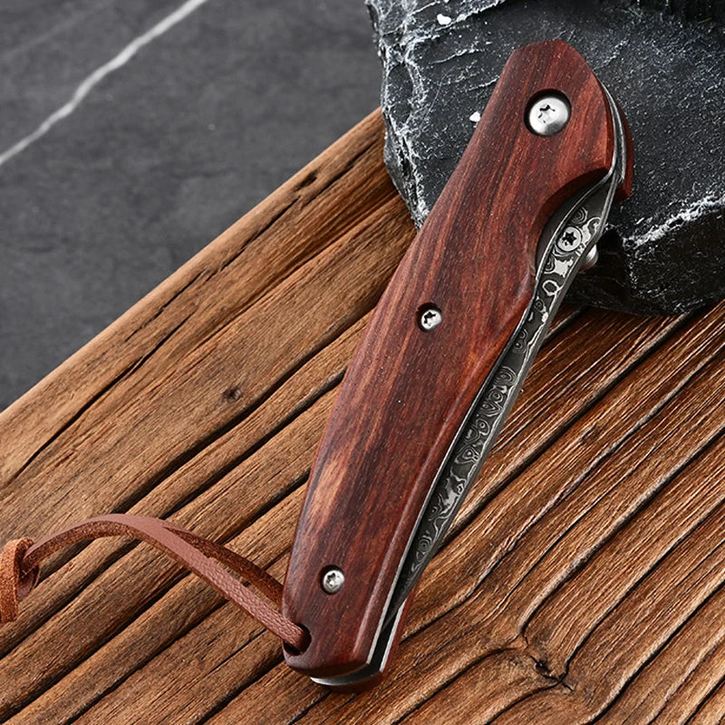 High hardness Damascus steel textured folding knife Outdoor Camping Knife-Edge Fruit Knife Portable men's field pocket knife