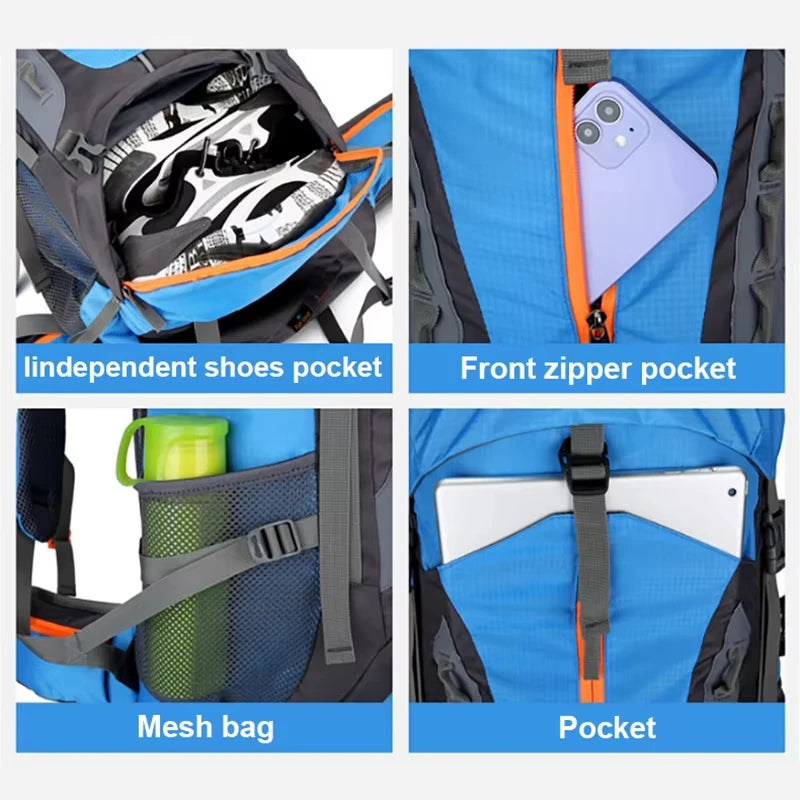 70L Climbing Backpack Cycling Bag Men Large Capacity Cross-country Hiking Mountaineering Bags Waterproof Camping Travel Rucksack