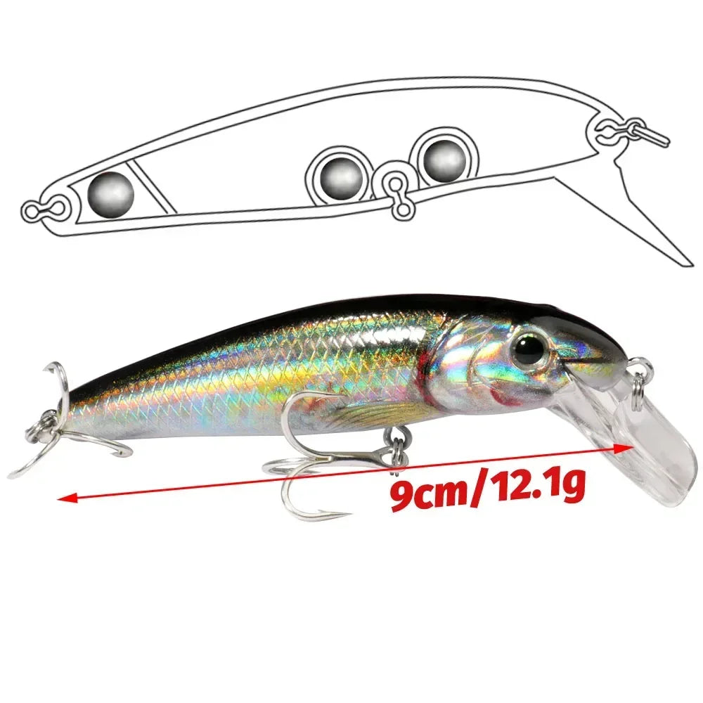 Floating Minnow 12.1g 9cm Fishing Lure Steel Ball Sonic Wave Balance Swimbait Pesca Popper Hook Pike Wobbler Tackle Crank Bait