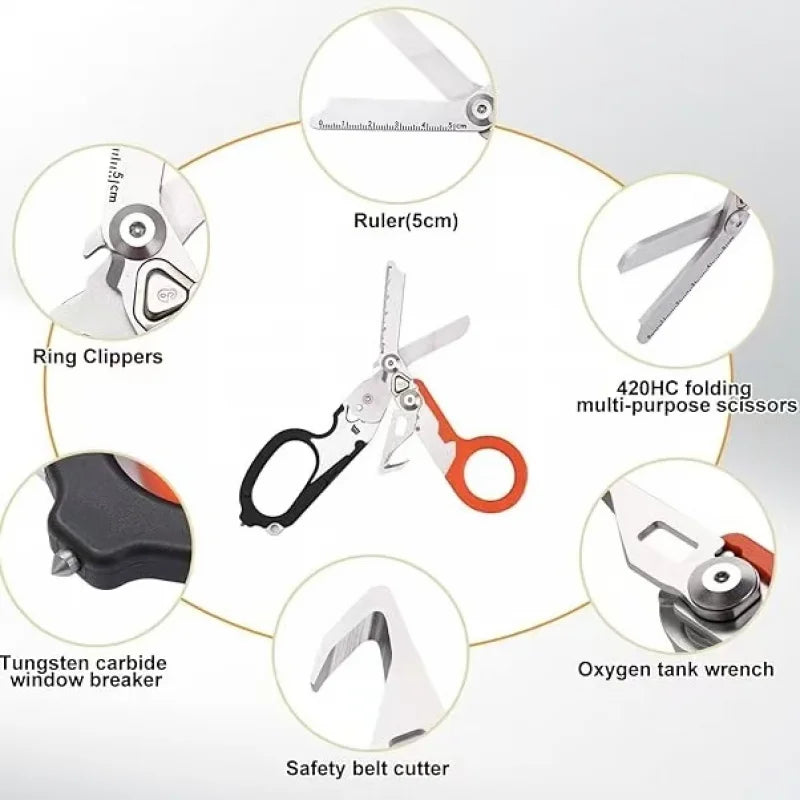 6In1 Folding Scissors Outdoor Survival Tool Medical Emergency Response Scissor Tactical Plier Outdoor Survival Edc Tool Gear