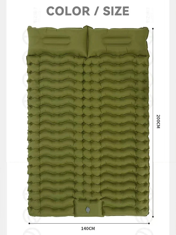 Outdoor 2 Persons Travel Bed Air Mat Double Sleeping Pad for Camping Self-Inflating Mat Sleeping Mattress with Pillow for Hiking