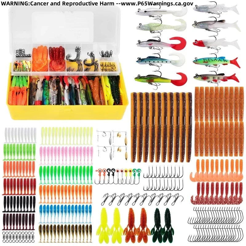 350PCS Fishing Lures Set Freshwater Soft  Silicone Bait Kit Artificial Wobbler Metal Jig Spoons Hook Fishing Accessories Tackles