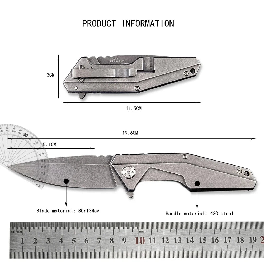 KS 1318 Folding Knife Outdoor Pocket Tool Stonewashed 8Cr13Mov Blade 420 Steel Handle EDC High Quality Camping Hiking Knives