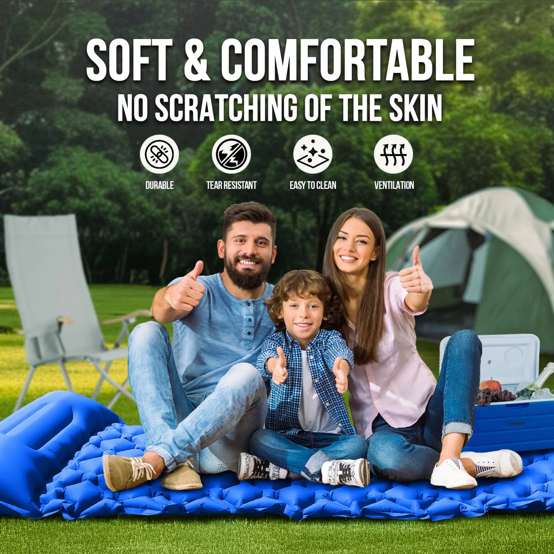 Inflatable Sleeping Camping Mat with Pillow 190L x 64W x 6Th centimetres - Ultralight, Waterproof, Compact Sleeping Pad
