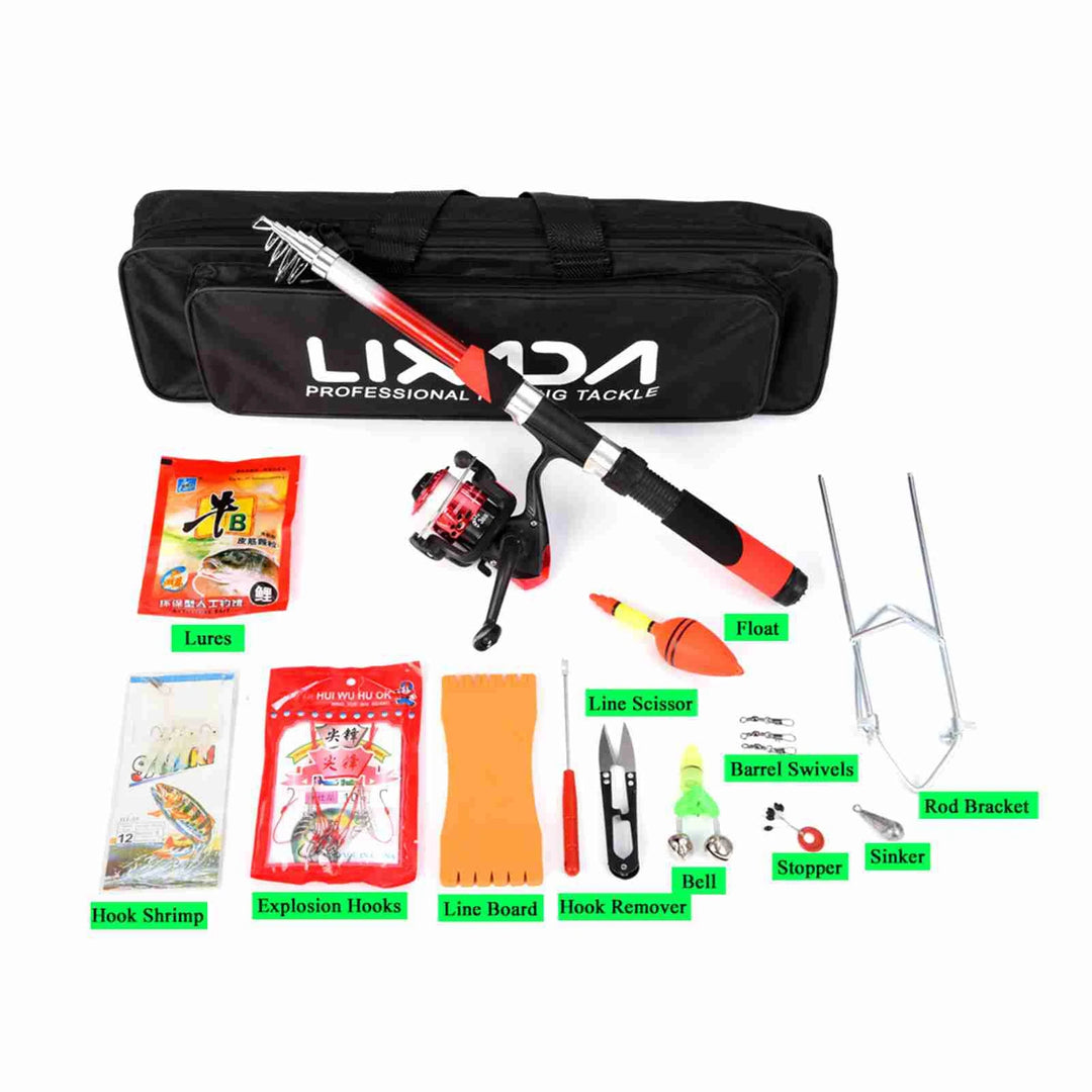 Fishing Pole Combo Set 2.1m Portable Telescopic Fishing Rod and Reel Complete Kit fishing rod reel full kit fishing accessories