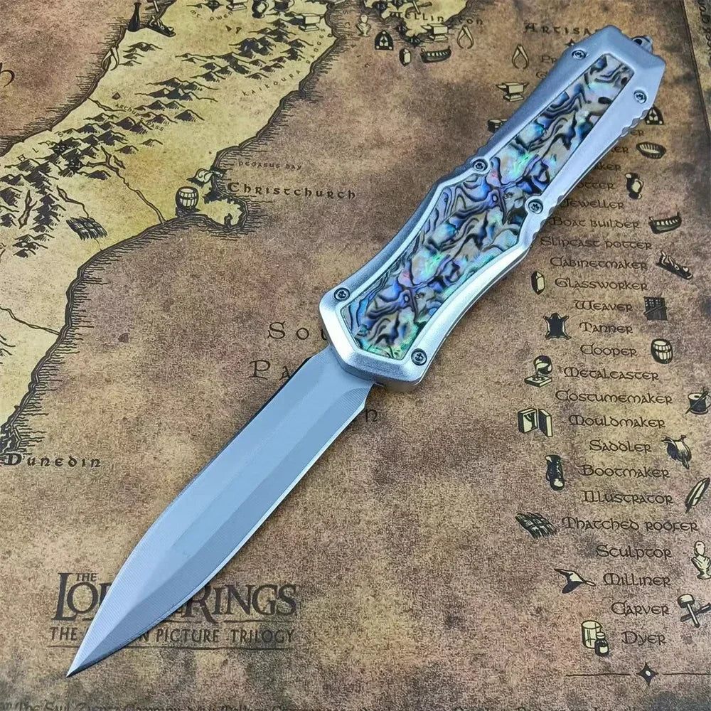 Portable Assisted Tactical Pocket Knife 440C Steel Blade Zinc Alloy Inlaid Abalone Handle Outdoor Hunting Rescue Survival Tool