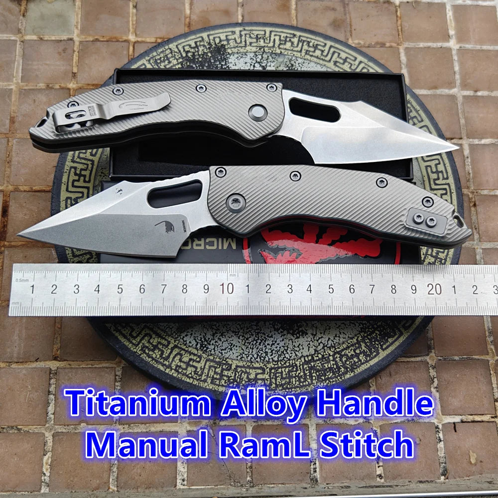 JUFULE Stitch RamL Manual Titanium Handle Ceramics Bearing Mark M390MK Blade Hunting Outdoor Fish EDC Tool Folding Camping Knife