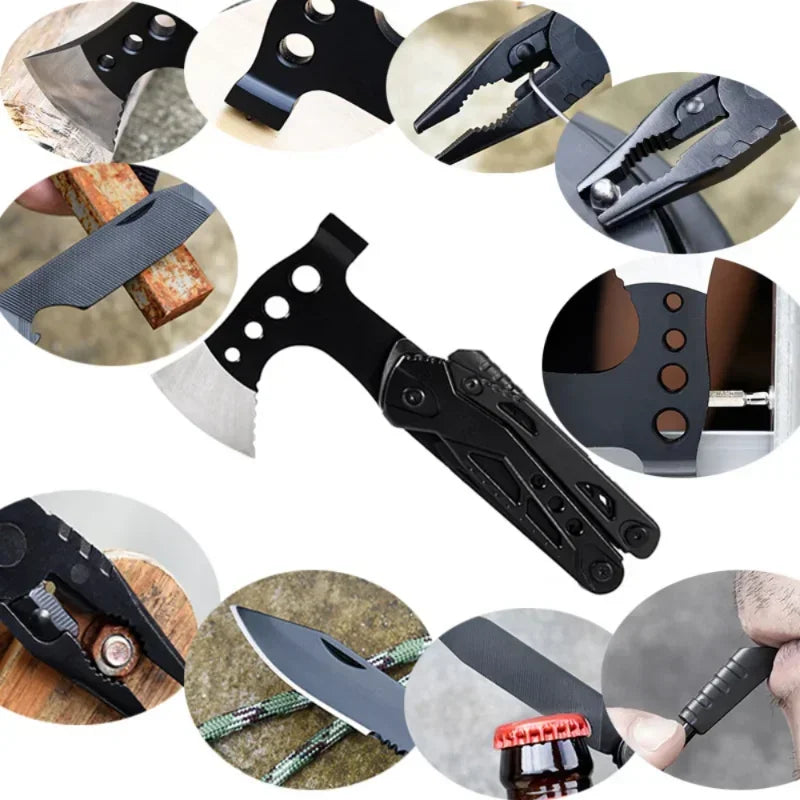 Multifunctional Axe Survival Axe Portable Fold Pliers Pocket Knife Pliers MultiTool Camping Ax Hammer Outdoor Escape Tool