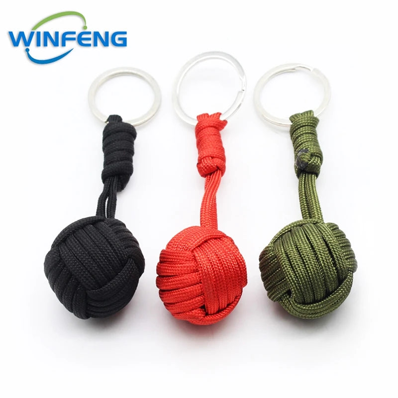 Survival Lanyard Monkey Fist Keychain Self Defense Weapon Keyring Outdoor Security Protection Steel Ball Lifesaving Kit
