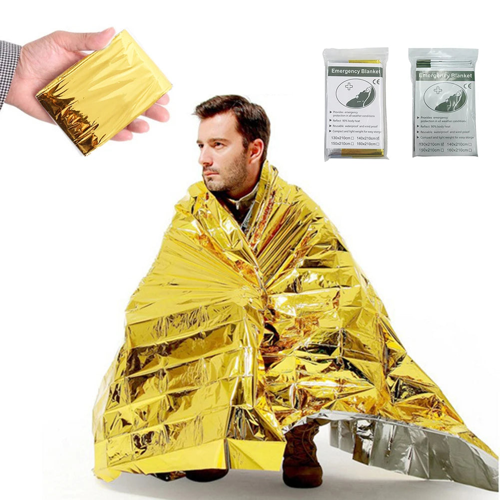 Emergency Blanket Outdoor Survive First Aid Military Rescue Kit Windproof Waterproof Foil Thermal Blanket for Camping Hiking