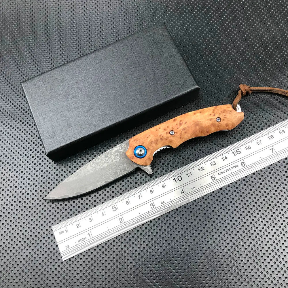 Trskt Damascus Tactical Knife Camping Knives Flipper Folding Hunting Survival Knife Pocket Edc Tool Wood Handle Dropshipping