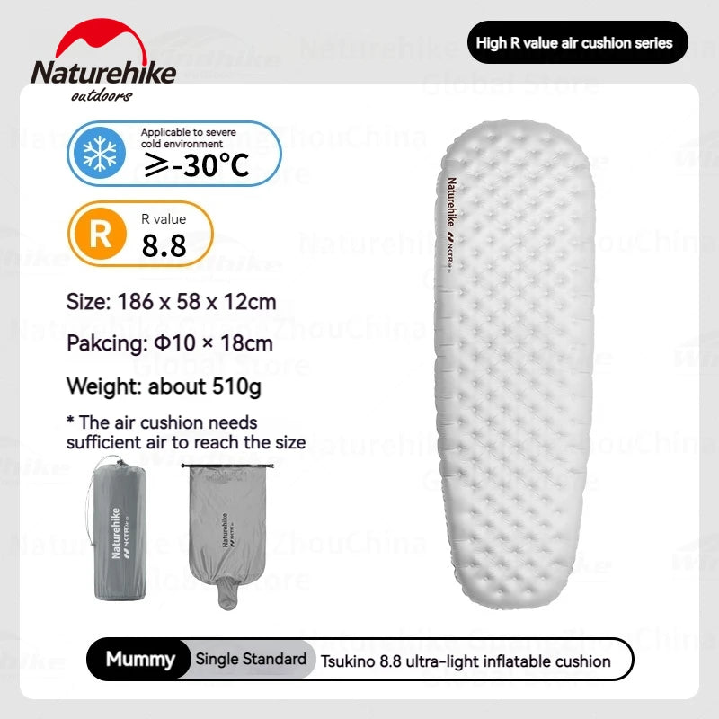Naturehike R8.8 Camping Mat Inflatable Air Mattress Ultralight Sleeping Pad for Outdoor Hiking Warm TPU -30℃ High R-value 12cm