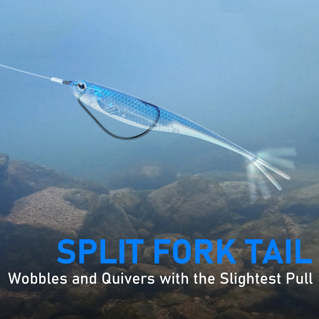 Dr.Fish 5/6pcs Fishing Soft Lure Plastic Saltwater Fork Tail Drop Shot Silicone Soft Bait Worm Bass Trout Pike Walleye Weedless
