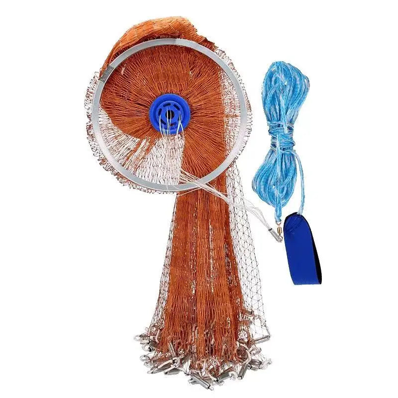 Finefish USA Cast Net Height 1.2--2.4M With Steel Sinker Outdoor Hand Throw Network 1.5X1.5CM Small Mesh Catch Fishing Nets