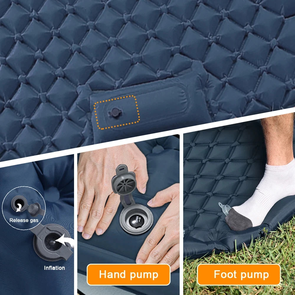 1/2 Person Inflatable Mattress Outdoor Camping Mat with Air Pillow Portable Air Mattress Waterproof Backpacking Sleeping Pad