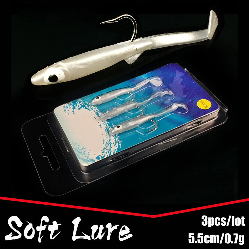 3pcs/lot Fishing Lure Fish Eel Lure white Soft Baits with hook 5.5cm 0.7g Small Fish Eel artificial bait Pesca Leurre