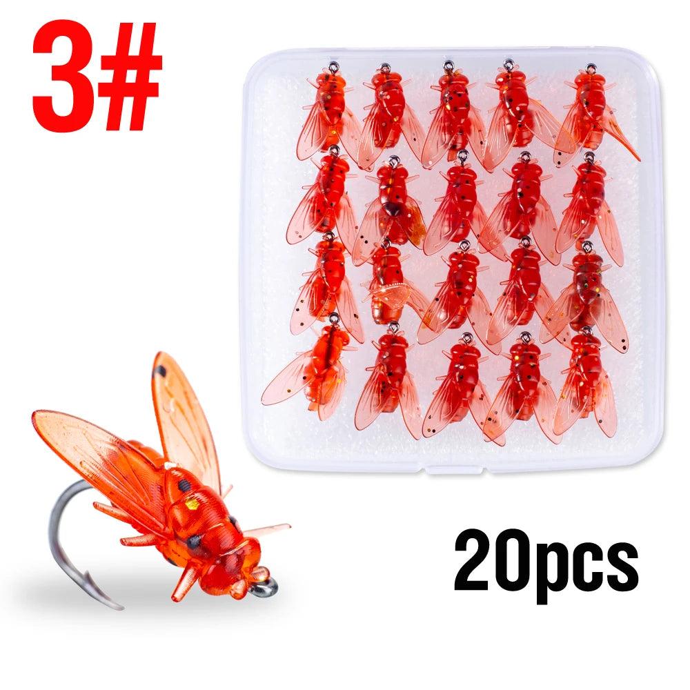 20Pcs/Boxed Fly Fishing Bait Simulation Flies Fishing Lure Sequined Soft Lure With Sharp Hooks For Freshwater Saltwater
