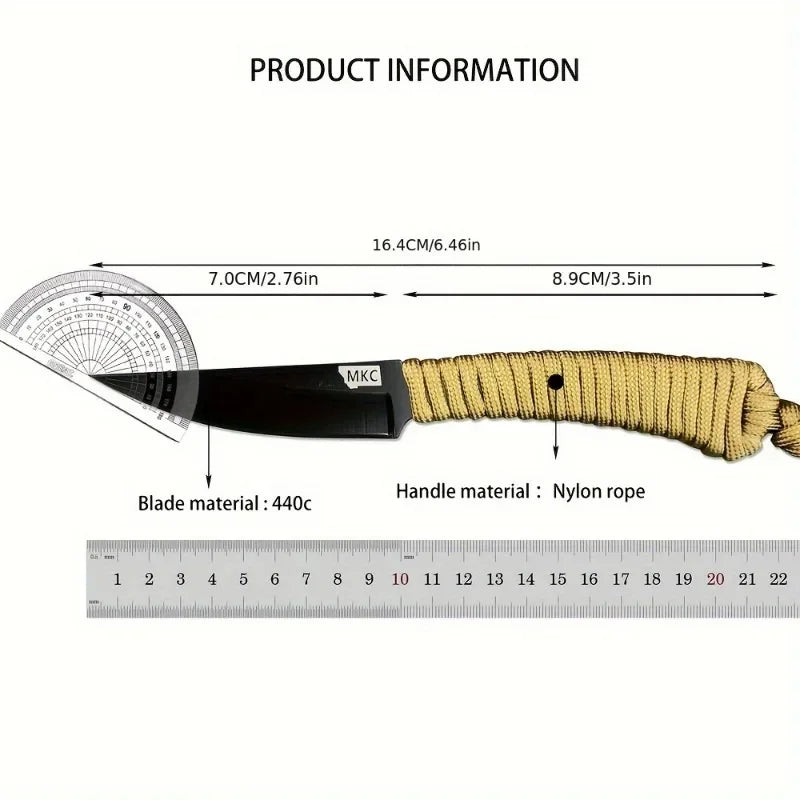MKC Outdoor Fixed Straight Knives 440c Blade Nylon Rope Handle Outdoor Camping Adventure Fishing Sharp Tactical Hunting Knives