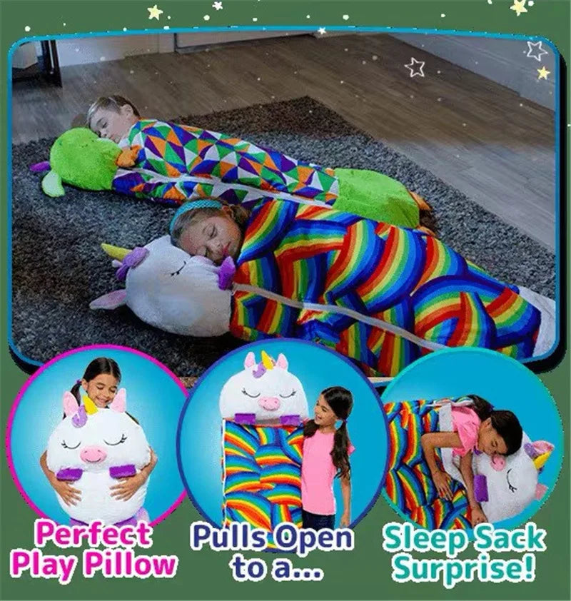 Children's Cartoon Sleeping Bag with Pillow for Birthday Gift Kids Comfy Plush Warm Sleepy Sack Animal Boys Girls Soft Sleepsack