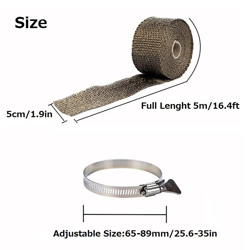 DIY Tent Stove Fireproof Ribbon With Adjustable 2 Clamps Exhaust Insulation Wrapping Gear Stove Tube Fireproof Pipe Wrap 5m*5cm