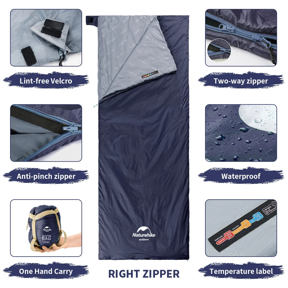 Naturehike Sleeping Bag LW180 Ultralight Waterproof Cotton Sleeping Bag Summer Hiking Camping Sleeping Bag Envelope Sleeping Bag