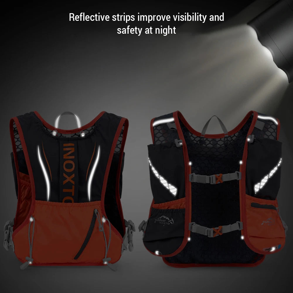 5L Hydration Vest Backpack Water Running Vest Pack w 1pc 1.5L Water Bladder and 2pcs 450ml Soft Water Bottles Cycling Backpack