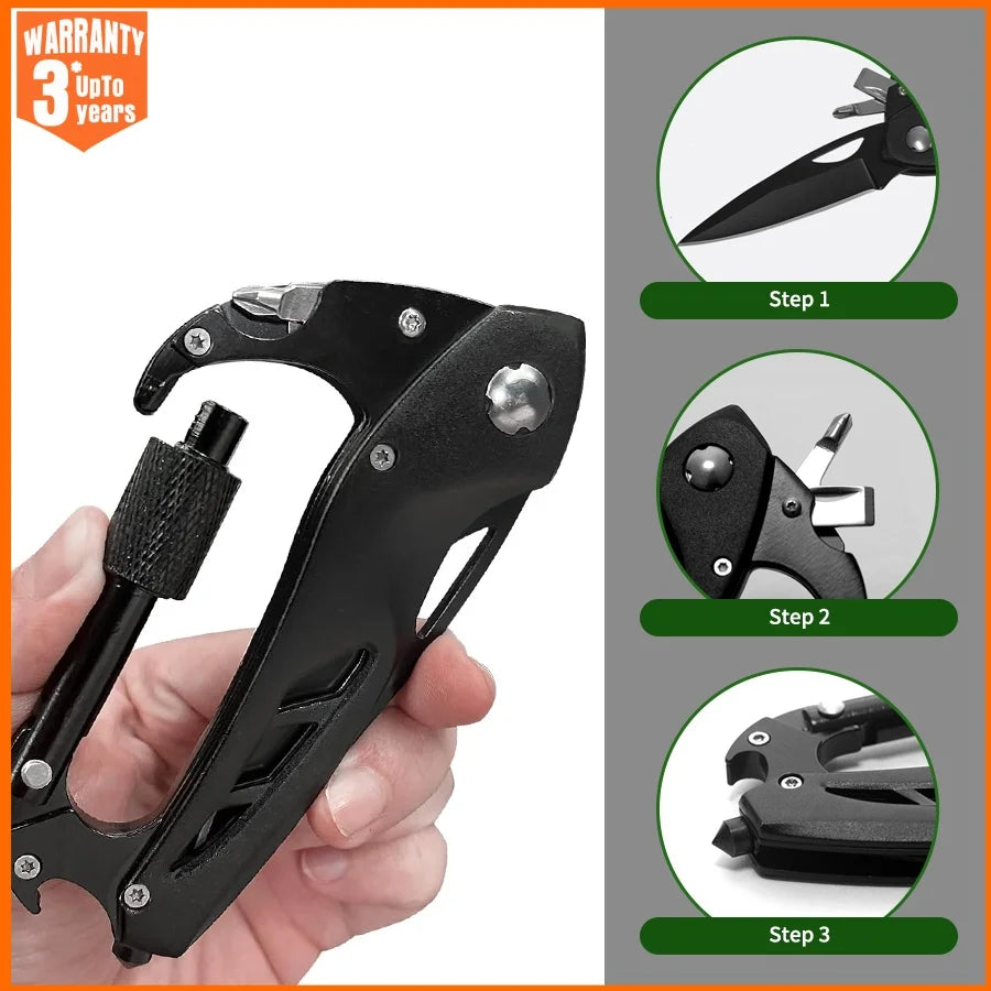Multitool Carabiner with Pocket Knife, Bottle Opener, Window Breaker and Screwdriver, Survival Gear for Camping Hiking