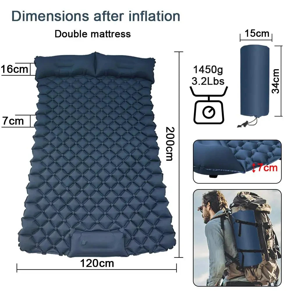 1/2 Person Inflatable Mattress Outdoor Camping Mat with Air Pillow Portable Air Mattress Waterproof Backpacking Sleeping Pad