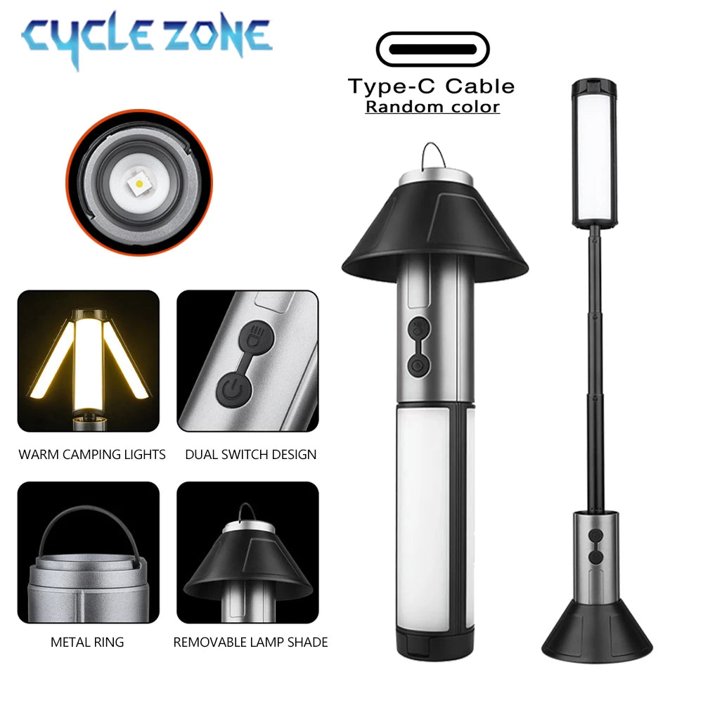 Multi-functional Camping Light 2 in 1 Rechargeable Telescopic Camping Lantern Flashlight with Hook Outdoor Emergency Work Light