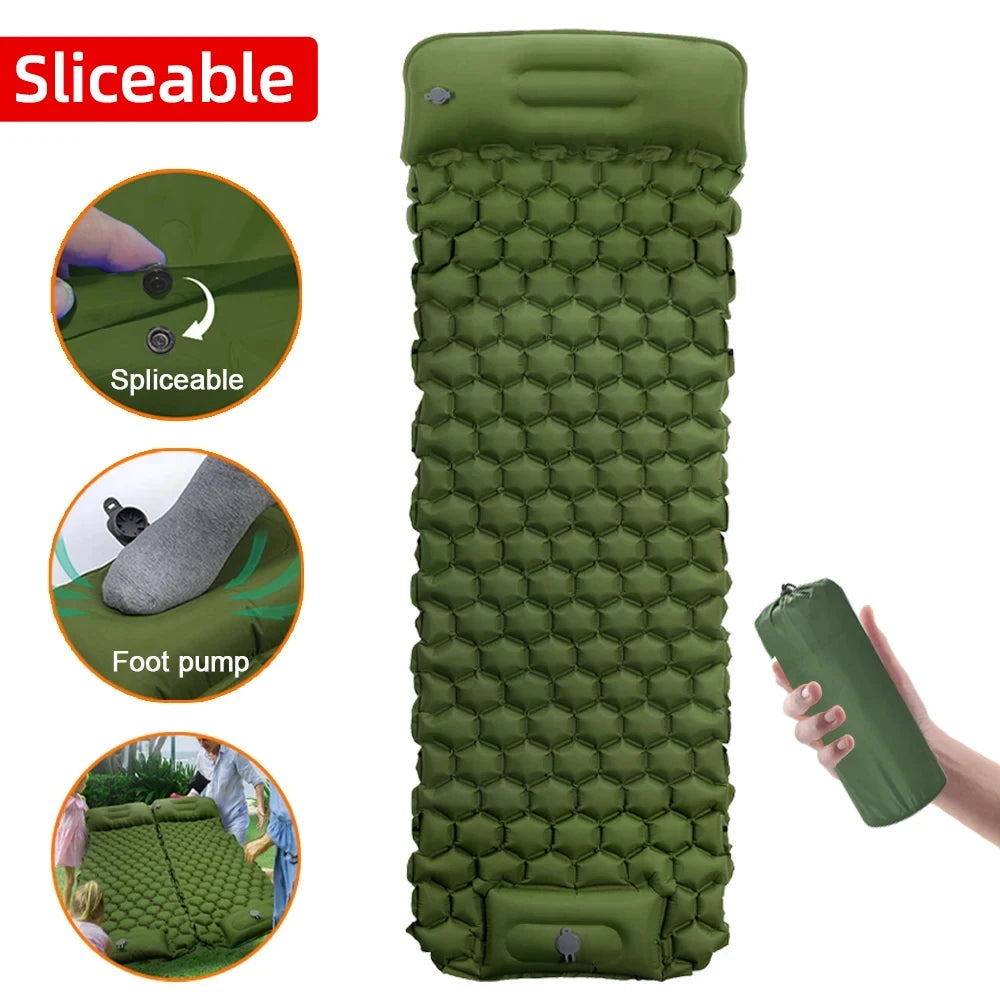 1/2 Person Inflatable Mattress Outdoor Camping Mat with Air Pillow Portable Air Mattress Waterproof Backpacking Sleeping Pad