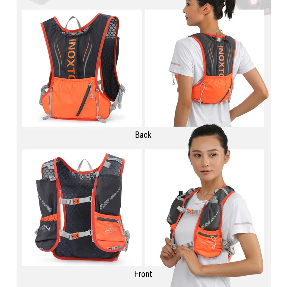 5L Hydration Vest Backpack Water Running Vest Pack w 1pc 1.5L Water Bladder and 2pcs 450ml Soft Water Bottles Cycling Backpack