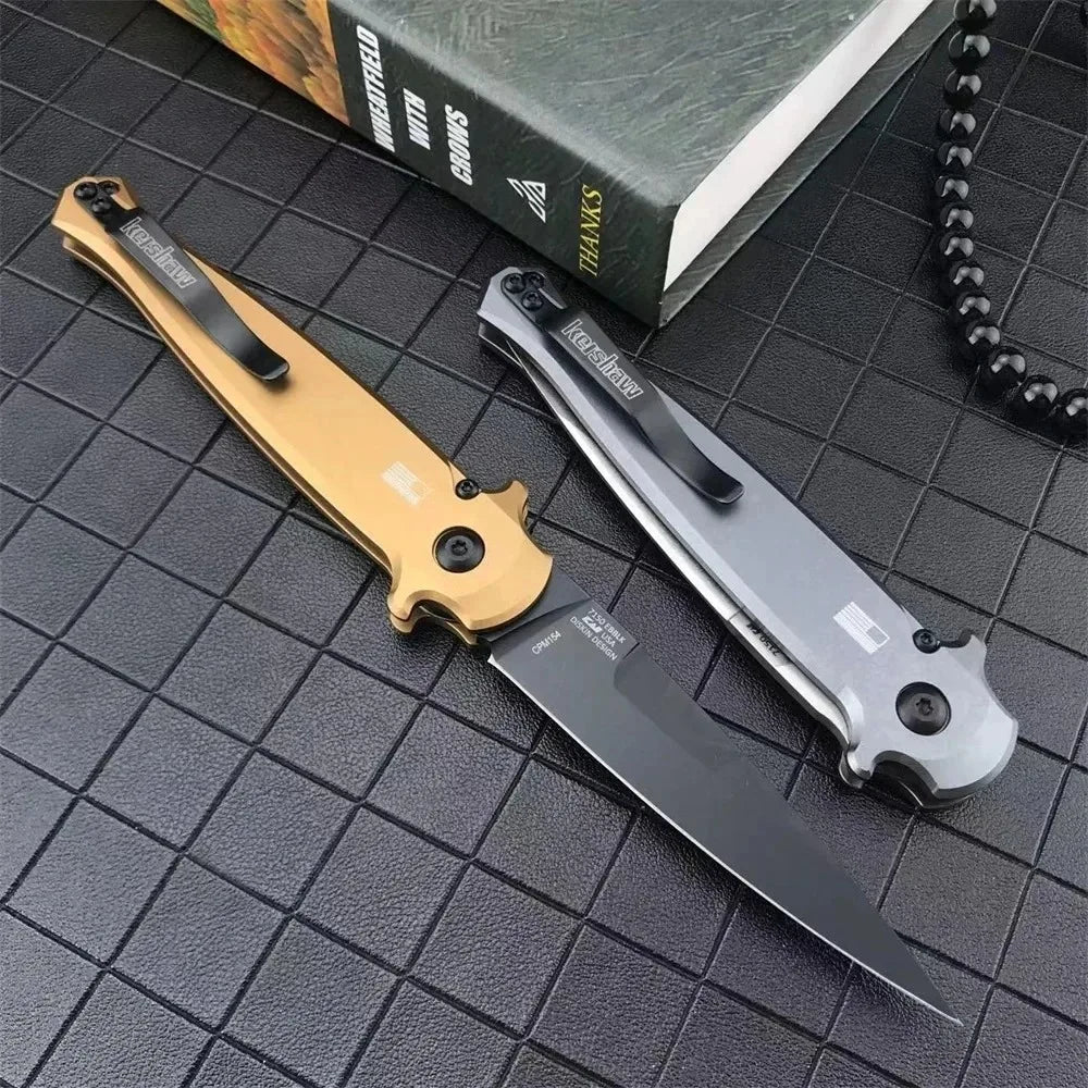 KS 7150 Folding Knife  Outdoor Pocket Knives D2 Blade Aluminum Inlaid Carbon Fiber Handle EDC Camping Hiking Survival Knives