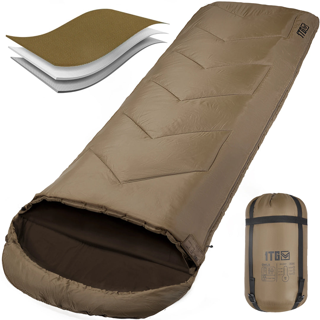 1TG Tactical Sleeping Bags for Adults, 34°F to 43°F Ultralight Warm Cold Weather Sleeping Bag for Camping, with Compression Sack