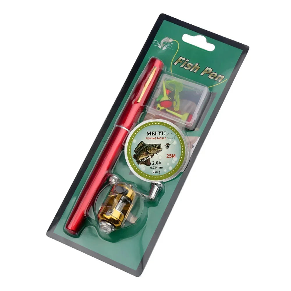 [Fish Rod+Reel+Line+Accessories] Pocket Fishing Rod Reel Full Kit Telescopic Mini Fishing Pole Pen Shape Folded Fishing Rod Kit