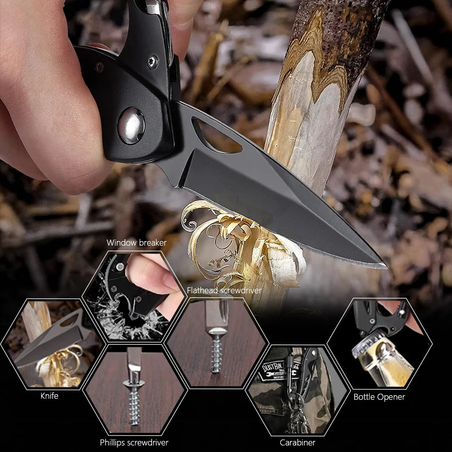 Multitool Carabiner with Pocket Knife, Bottle Opener, Window Breaker and Screwdriver, Survival Gear for Camping Hiking