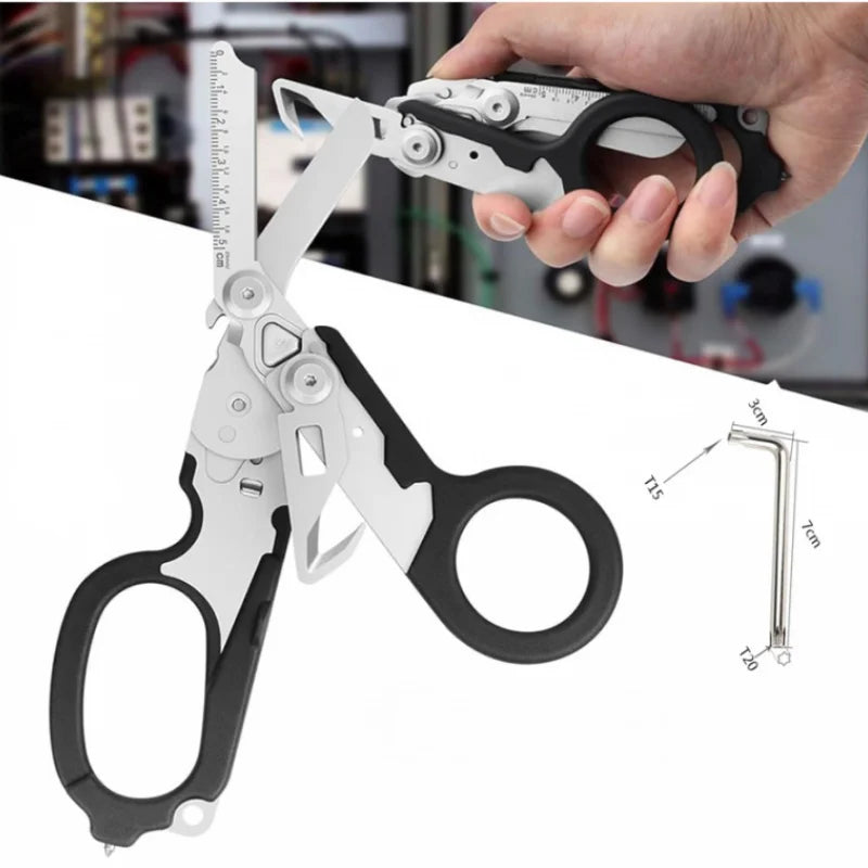 6In1 Folding Scissors Outdoor Survival Tool Medical Emergency Response Scissor Tactical Plier Outdoor Survival Edc Tool Gear