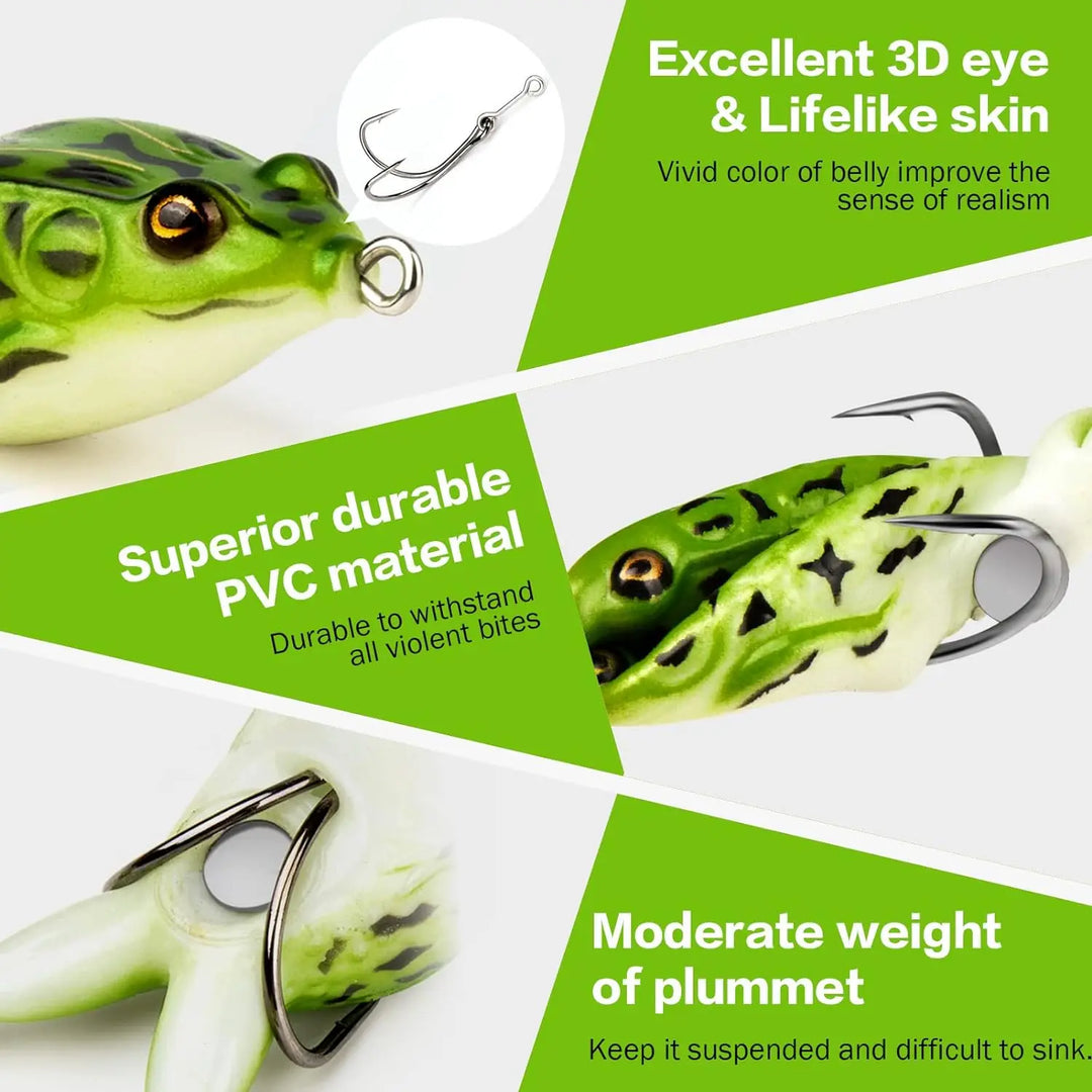 Topwater Frog Lure Bass Trout Fishing Lures Kit Set Realistic Prop Frog Soft Swimbait Floating Bait with Weedless Hooks