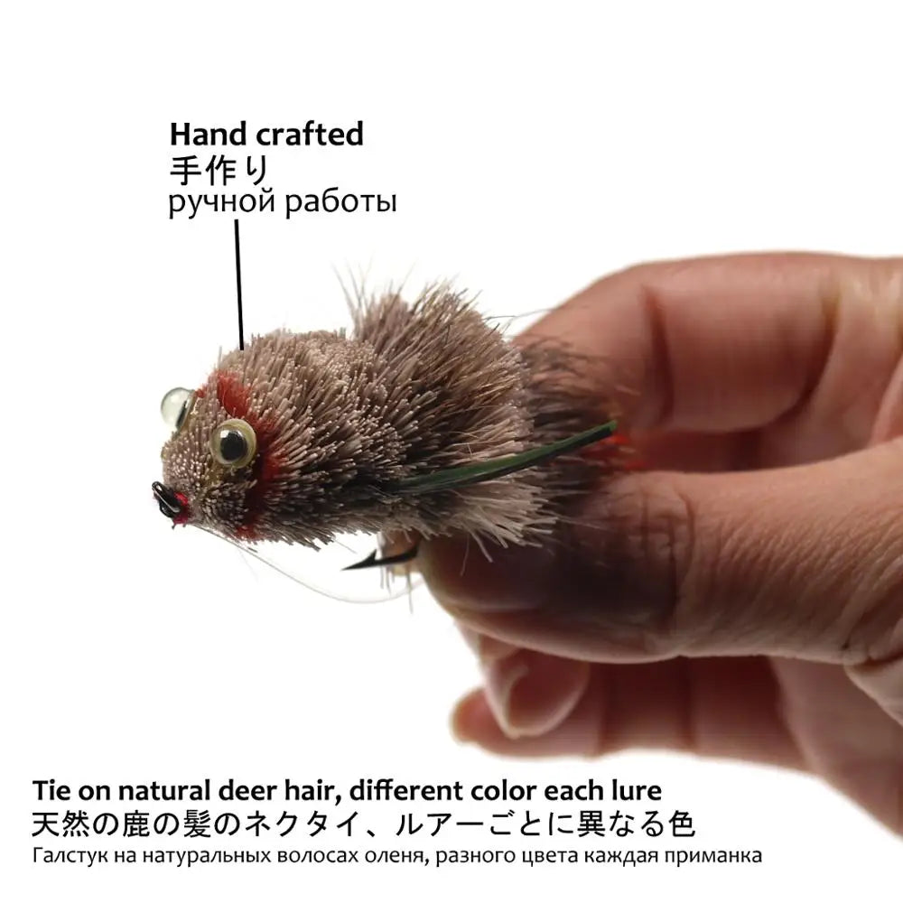 Wifreo Fly Fishing Deer Hair Bass Bug Mouse Rat Fly Floating Surface Frog Flies with Weed Guard Hook #2 #2/0